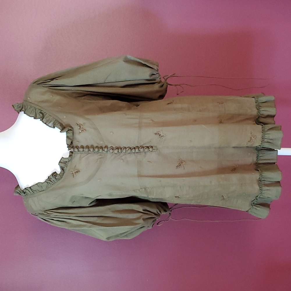 Olive Green Beeded Boho Top